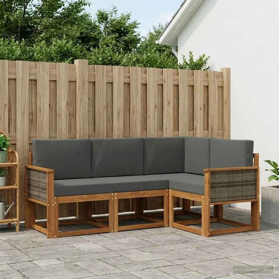 Ensemble de canapés d'extérieur 4 pcs Naturel et Anthracite