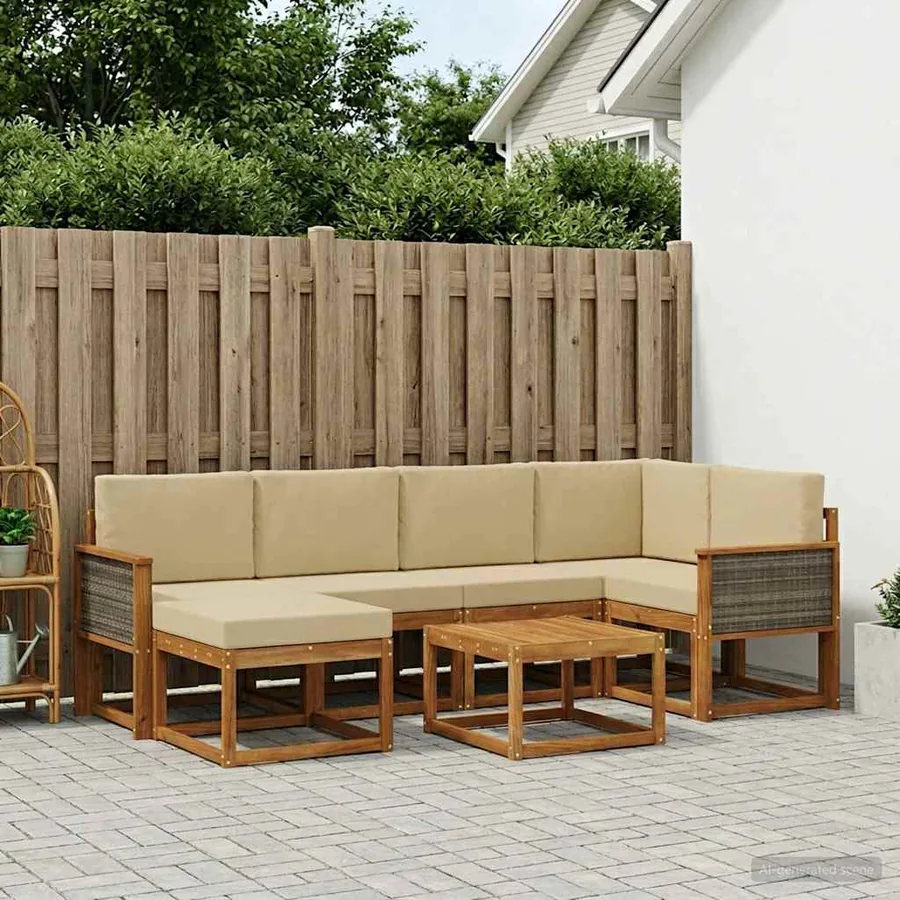 Ensemble de canapés d'extérieur 7 pcs Naturel et Beige