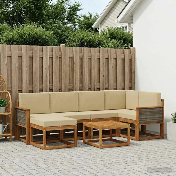 Ensemble de canapés d'extérieur 7 pcs Naturel et Beige