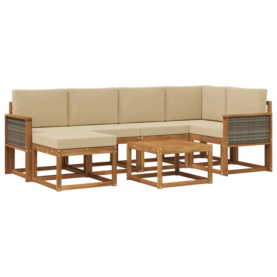 Ensemble de canapés d'extérieur 7 pcs Naturel et Beige - 2