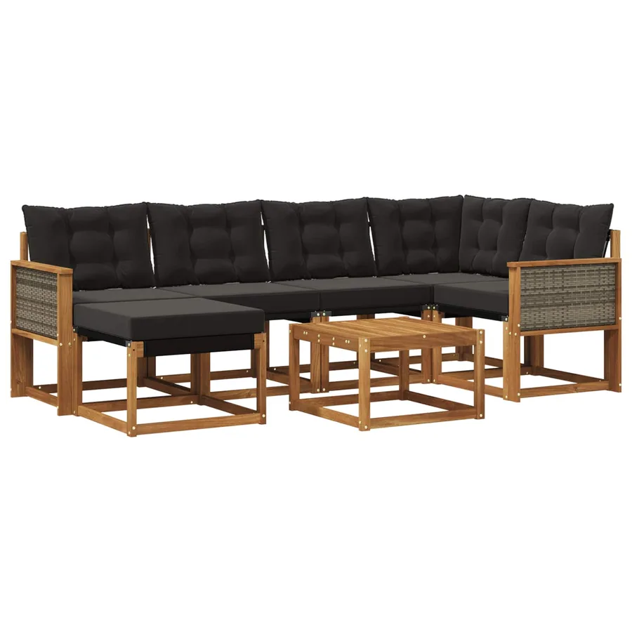 Ensemble de canapés d'extérieur 7 pcs Naturel et noir - 2
