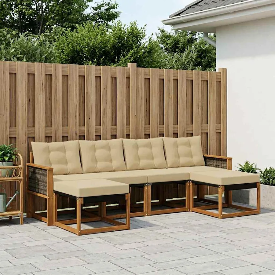 Ensemble de canapés d'extérieur 6 pcs Naturel et Beige