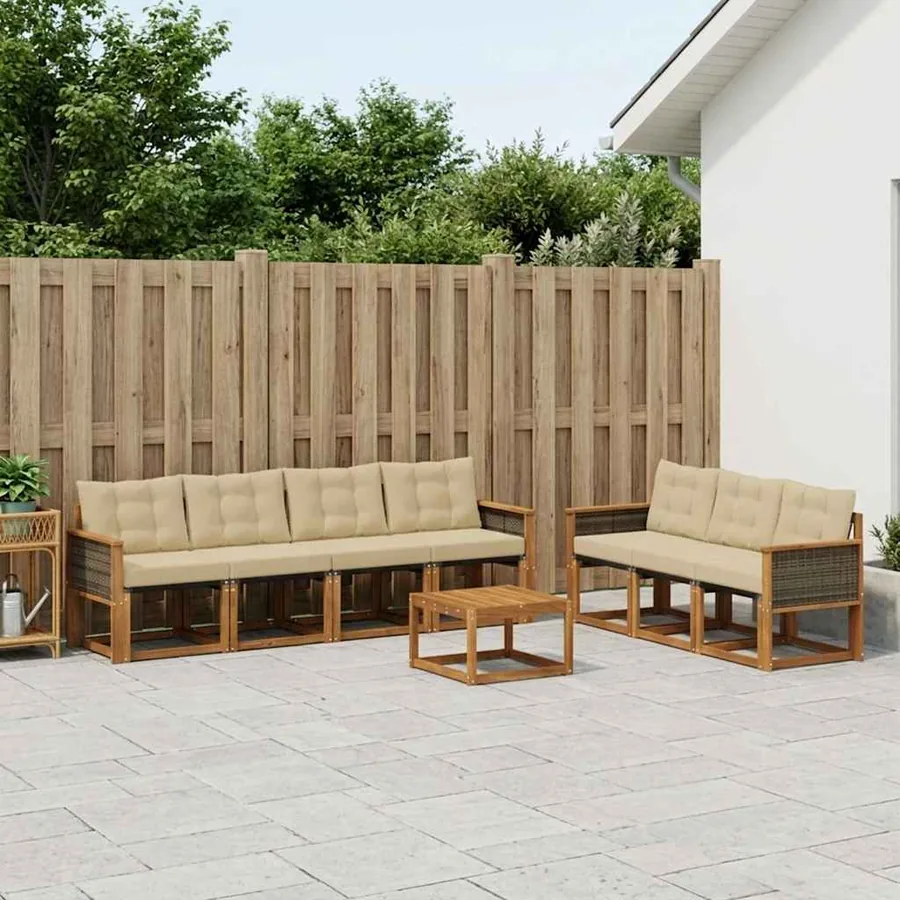 Ensemble de canapés d'extérieur 8 pcs Naturel et Beige