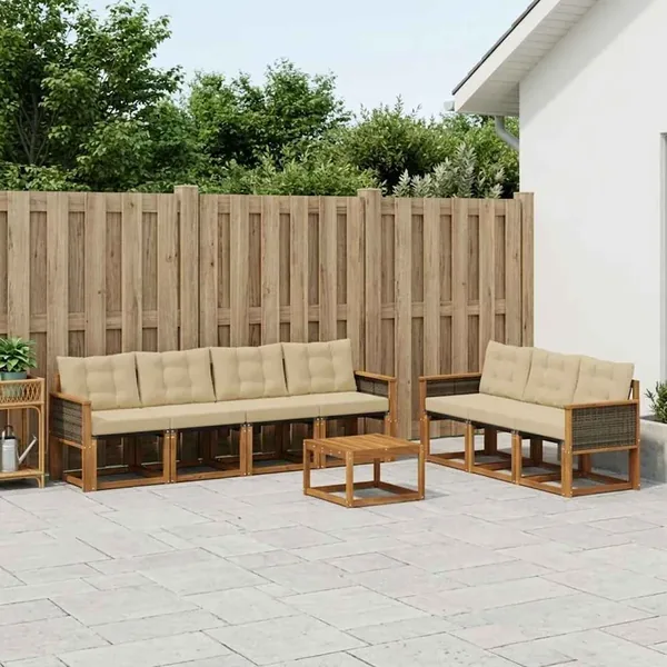 Ensemble de canapés d'extérieur 8 pcs Naturel et Beige