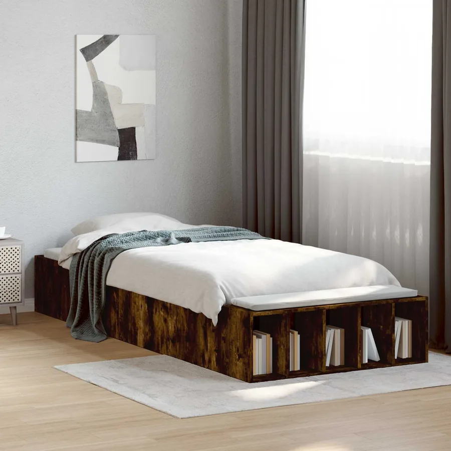 Cadre de lit avec rangement avec étagère Chêne fumé 80 x 200 cm