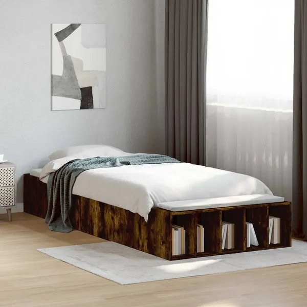Cadre de lit avec rangement avec étagère Chêne fumé 80 x 200 cm