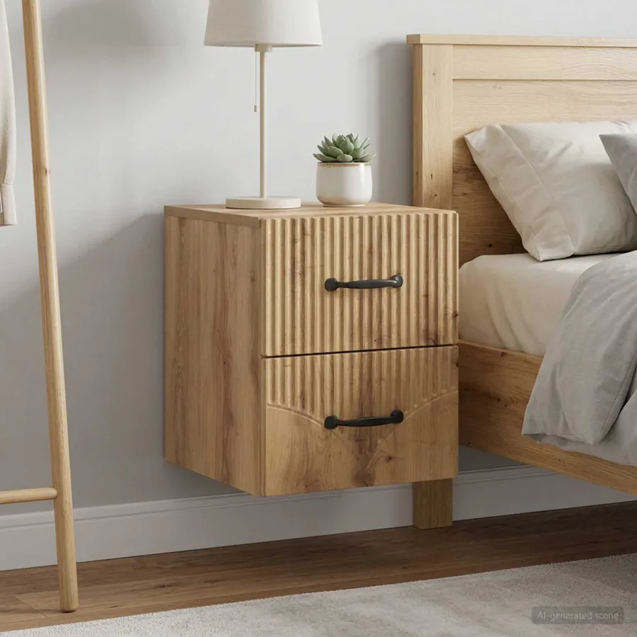 Cabinet de chevet mural 2 pc Chêne artisanal 34,5 x 33 x 40 cm