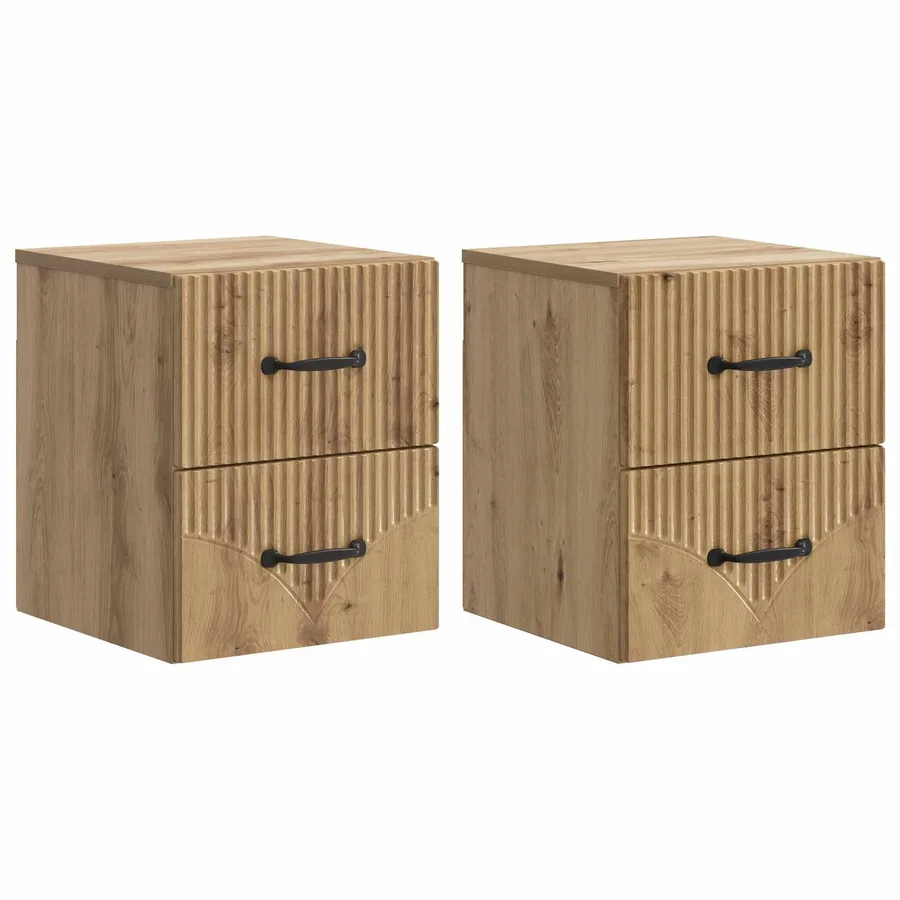 Cabinet de chevet mural 2 pc Chêne artisanal 34,5 x 33 x 40 cm - 2