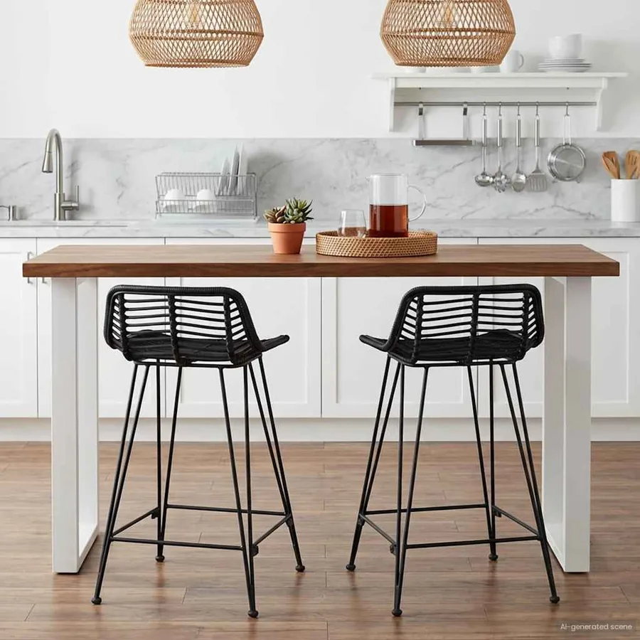 Tabouret de bar 2 pcs Noir 44 x 45 x 76 cm Rattan et Acier