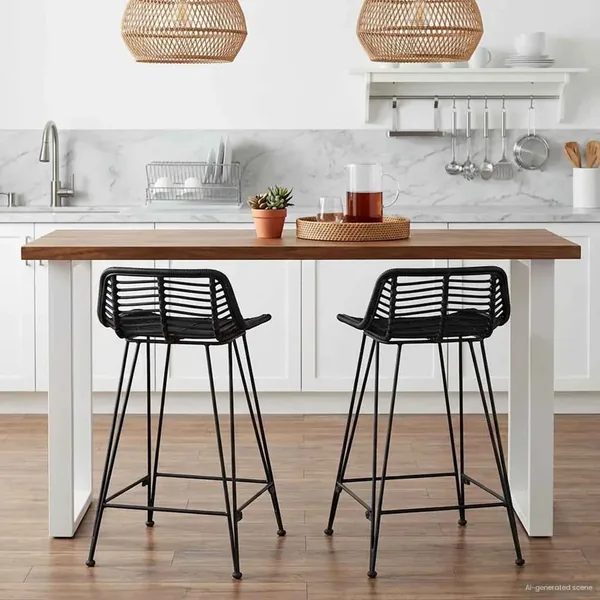 Tabouret de bar 2 pcs Noir 44 x 45 x 76 cm Rattan et Acier