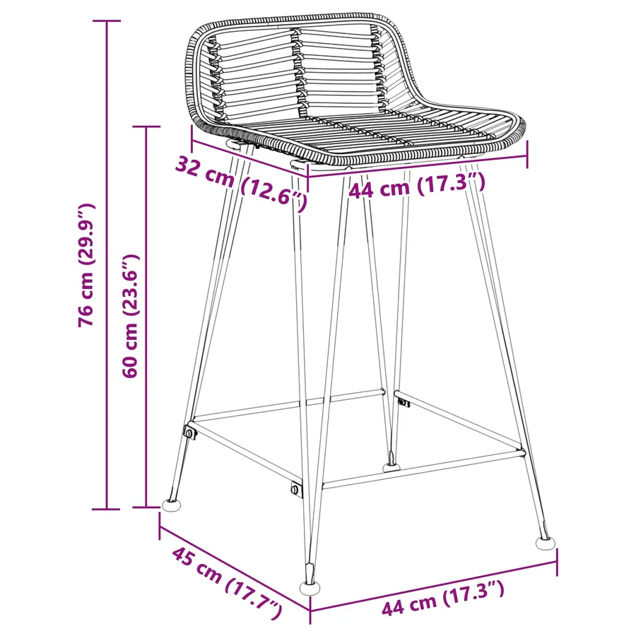 Tabouret de bar 2 pcs Noir 44 x 45 x 76 cm Rattan et Acier - 10