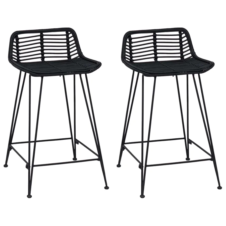 Tabouret de bar 2 pcs Noir 44 x 45 x 76 cm Rattan et Acier - 2