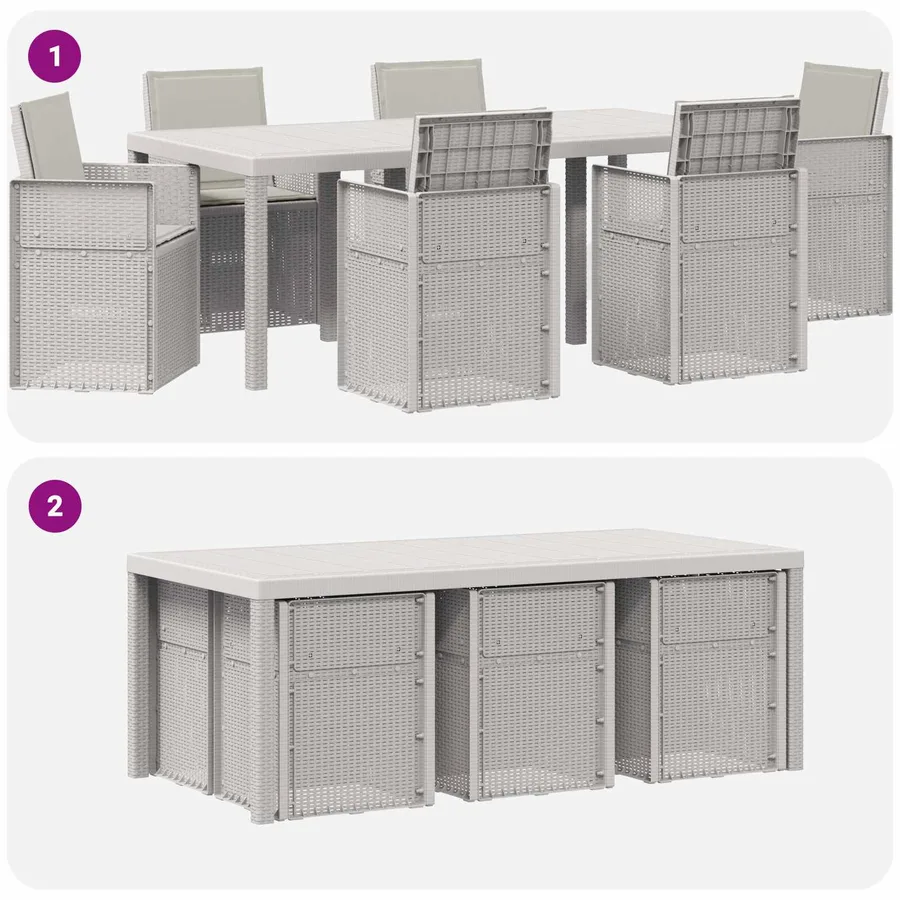 Ensemble de salle à manger pour jardin avec coussin 7 pcs PP - 10