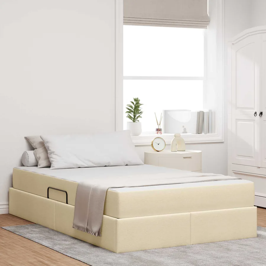 Lit avec rangement et matelas Crème 120 x 190 cm Polyester