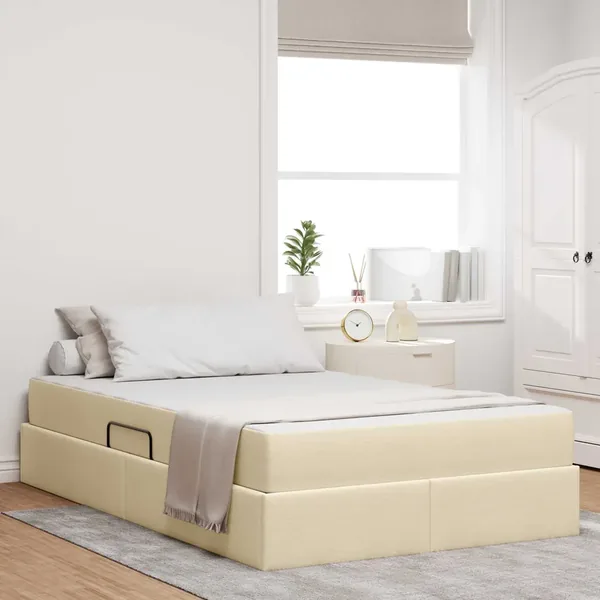 Lit avec rangement et matelas Crème 120 x 190 cm Polyester