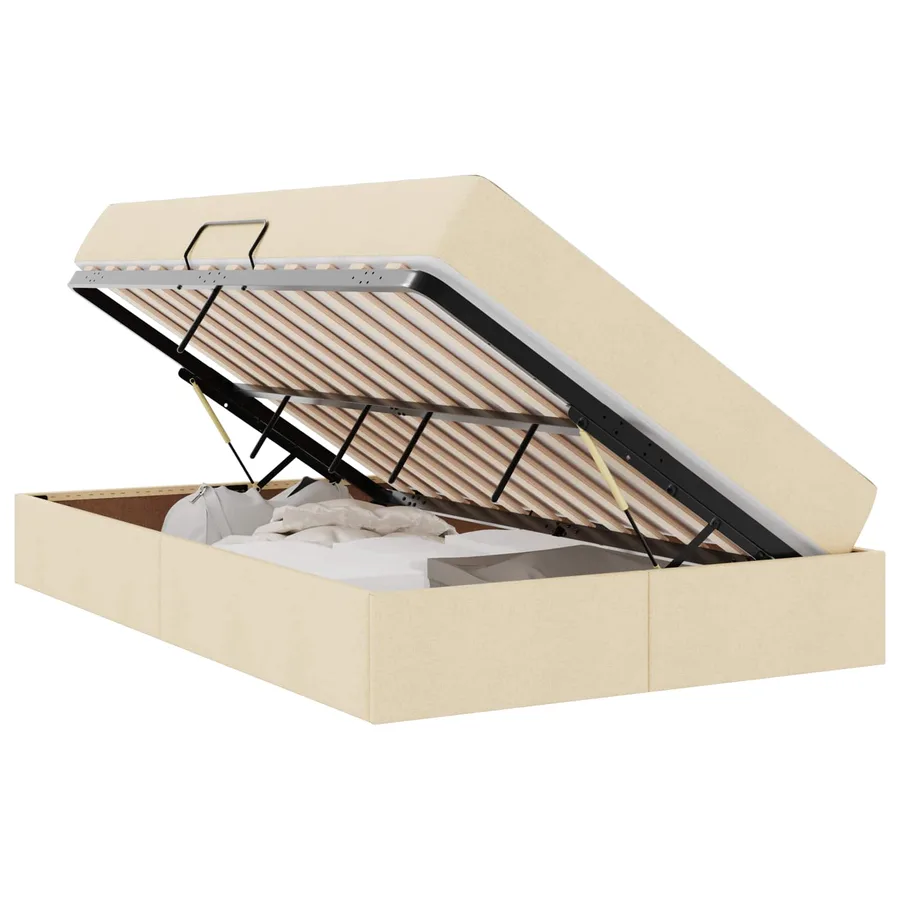 Lit avec rangement et matelas Crème 120 x 190 cm Polyester - 2