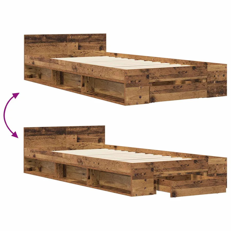 Cadre de lit avec rangement avec tiroir Bois ancien 80 x 200 cm - 7