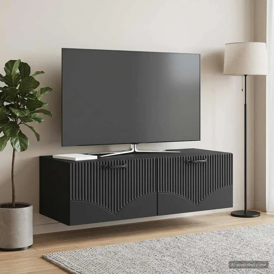 Meuble TV mural Noir 98 x 41 x 30 cm Bois d'ingénierie - 4