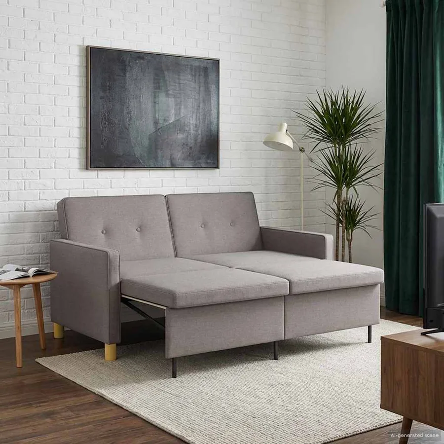 Canapé-lit escamotable Taupe Tissu - 3
