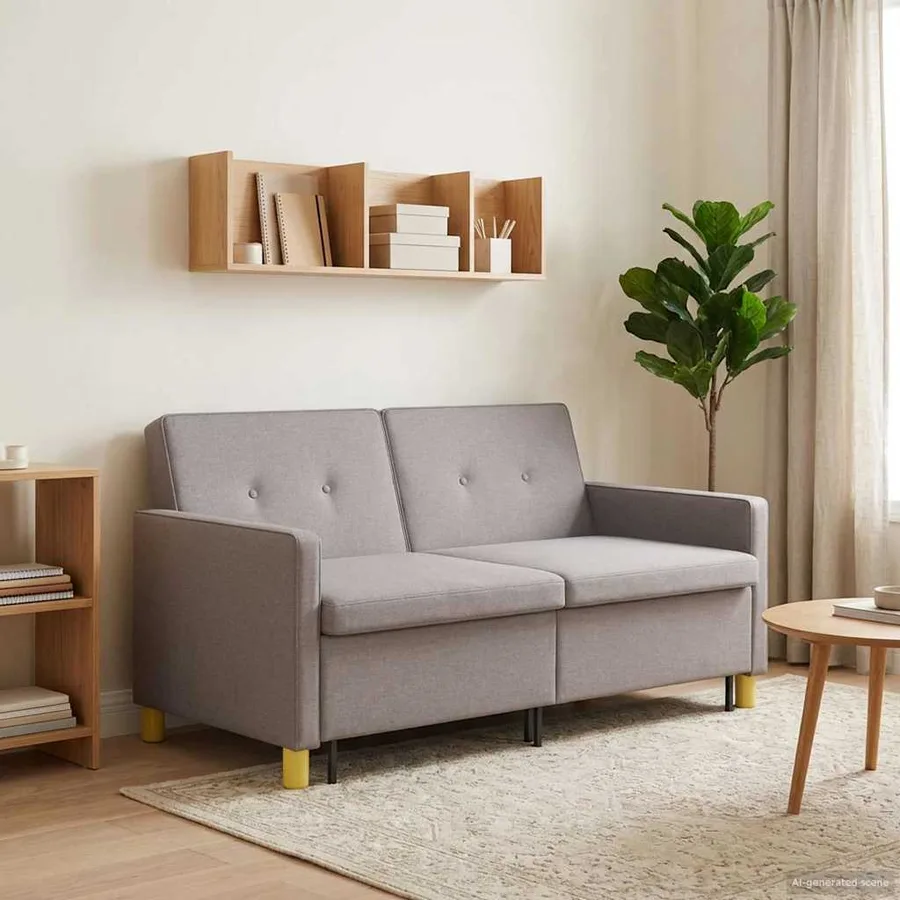 Canapé-lit escamotable Taupe Tissu - 4