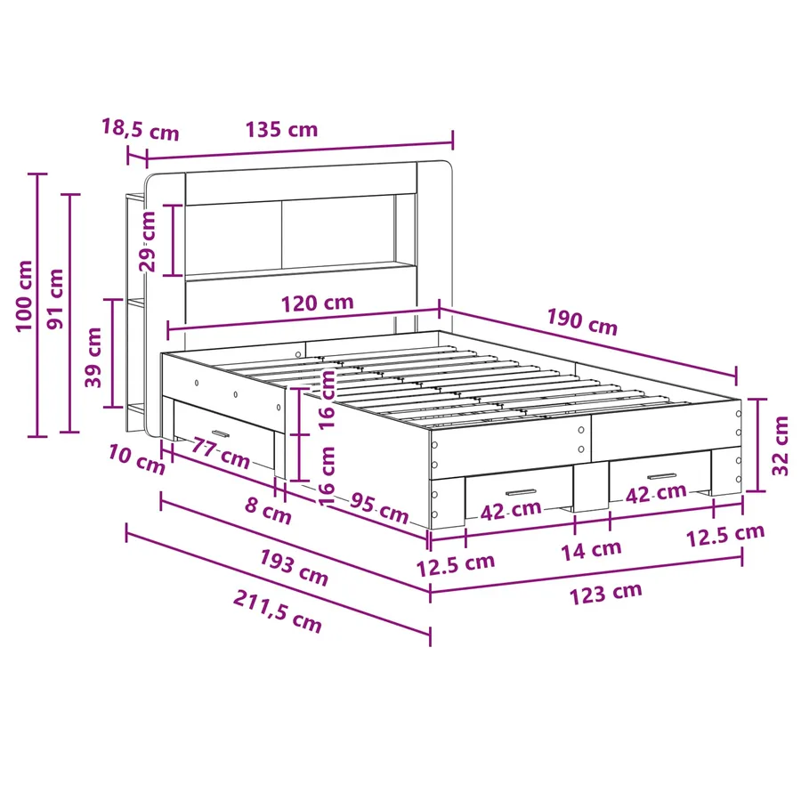 Cadre de lit avec rangement Sonoma gris 120 x 190 cm - 9