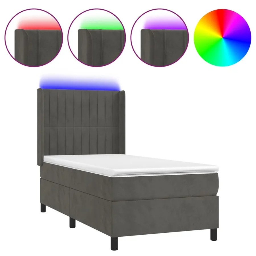 Sommier à lattes de lit matelas et LED Gris foncé 100x200 cm - 2