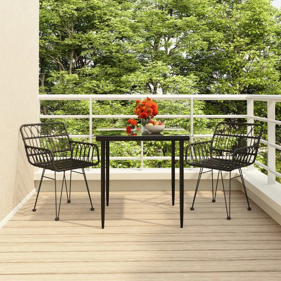 Ensemble à manger de jardin 3 pcs Noir Résine tressée