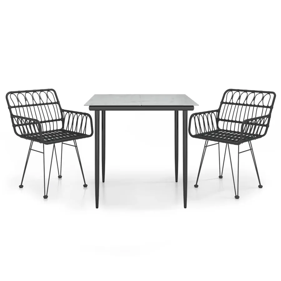 Ensemble à manger de jardin 3 pcs Noir Résine tressée - 2