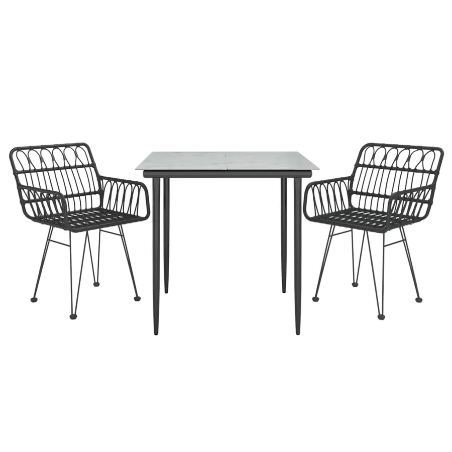 Ensemble à manger de jardin 3 pcs Noir Résine tressée - 3