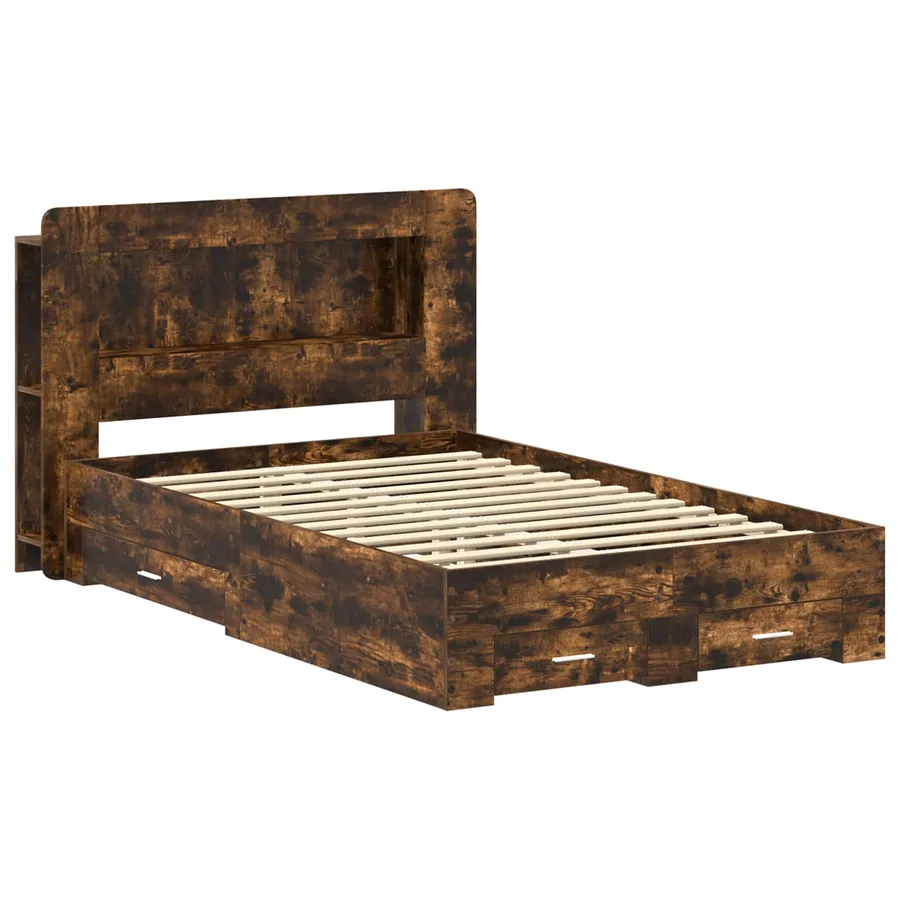 Cadre de lit avec rangement Chêne fumé 120 x 190 cm - 2