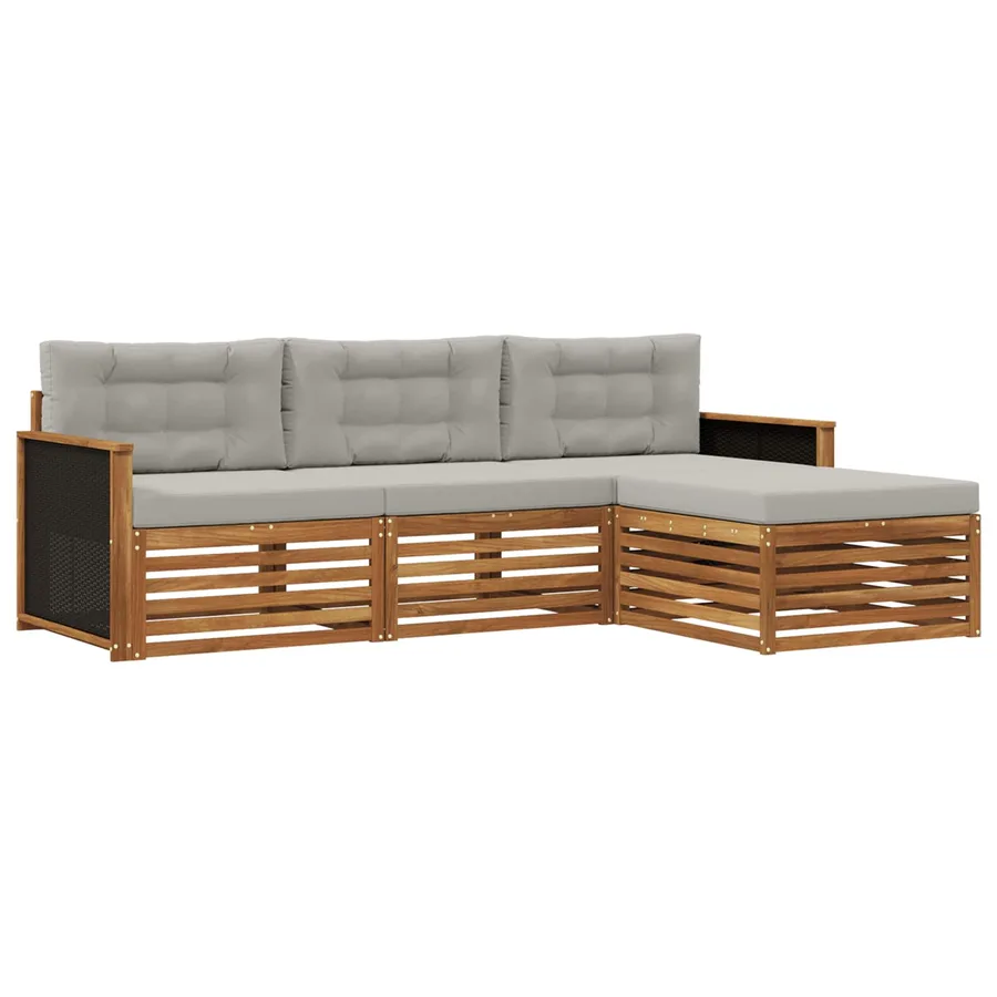 Ensemble de canapés d'extérieur 4 pcs Naturel et gris clair - 2