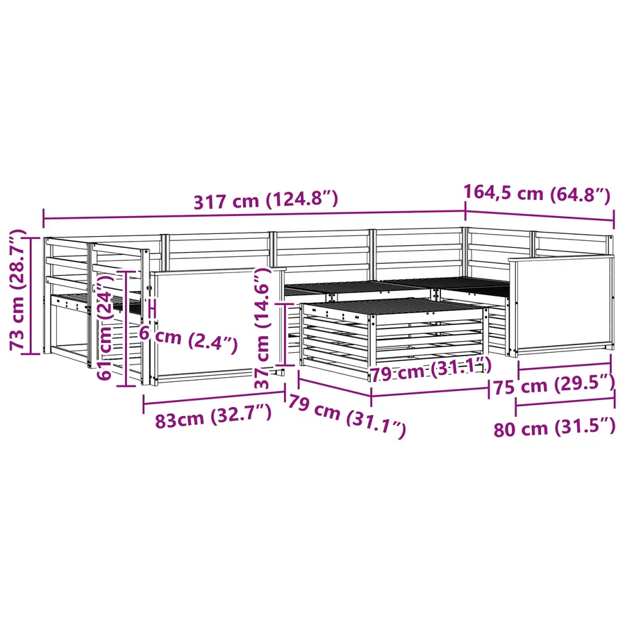 Ensemble de canapés d'extérieur 7 pcs Naturel - 8