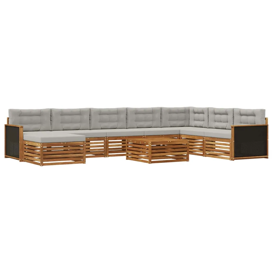 Ensemble de canapés d'extérieur 9 pcs Naturel et gris clair - 2