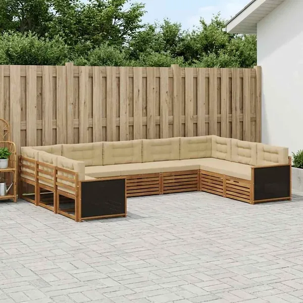 Ensemble de canapés d'extérieur 9 pcs Naturel et Beige