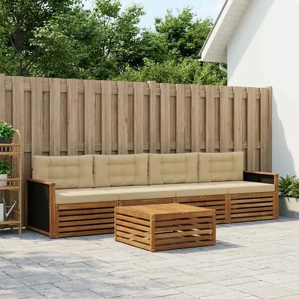 Ensemble de canapés d'extérieur 5 pcs Naturel et Beige