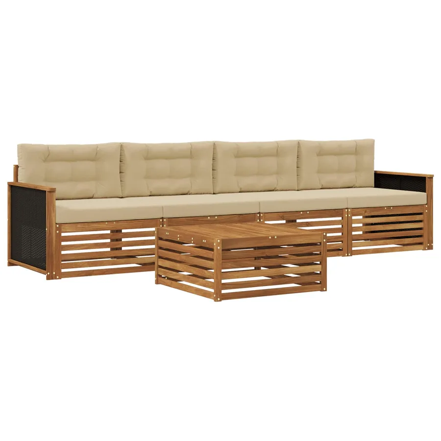 Ensemble de canapés d'extérieur 5 pcs Naturel et Beige - 2
