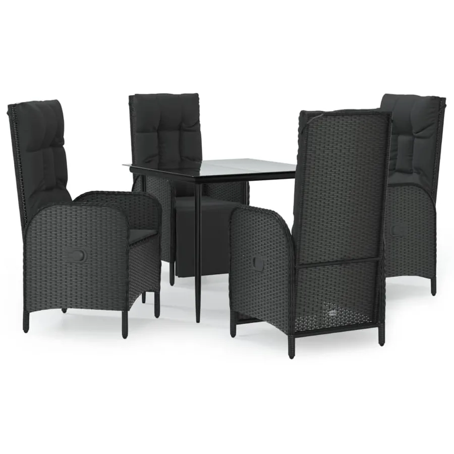 Ensemble à manger de jardin coussins 5pcs Noir Résine tressée - 2