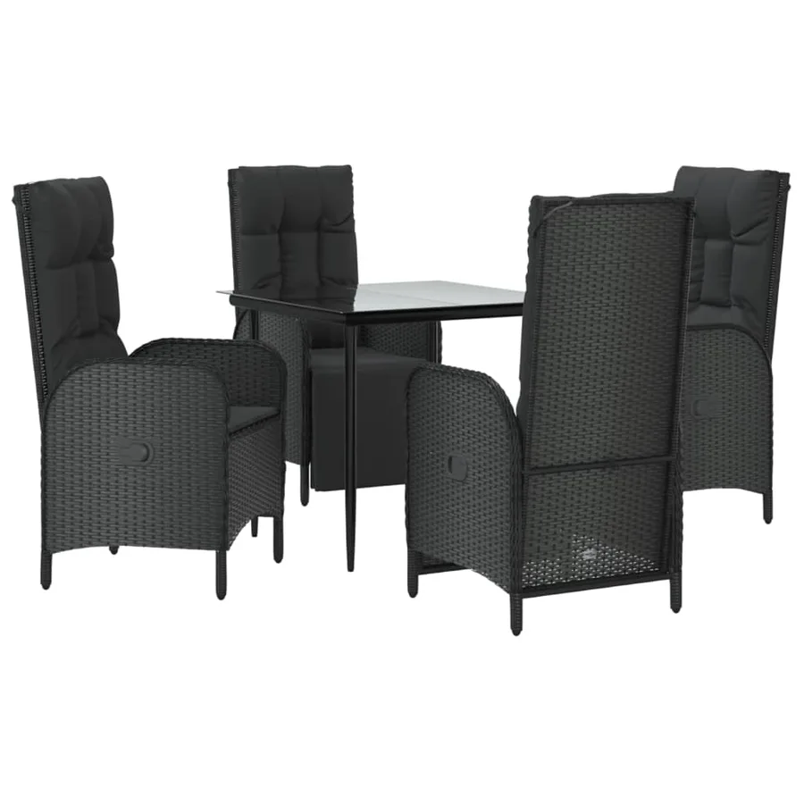 Ensemble à manger de jardin coussins 5pcs Noir Résine tressée - 3