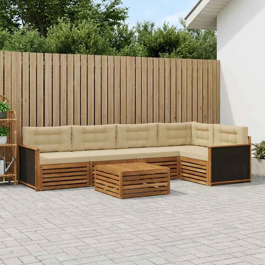 Ensemble de canapés d'extérieur 6 pcs Naturel et Beige