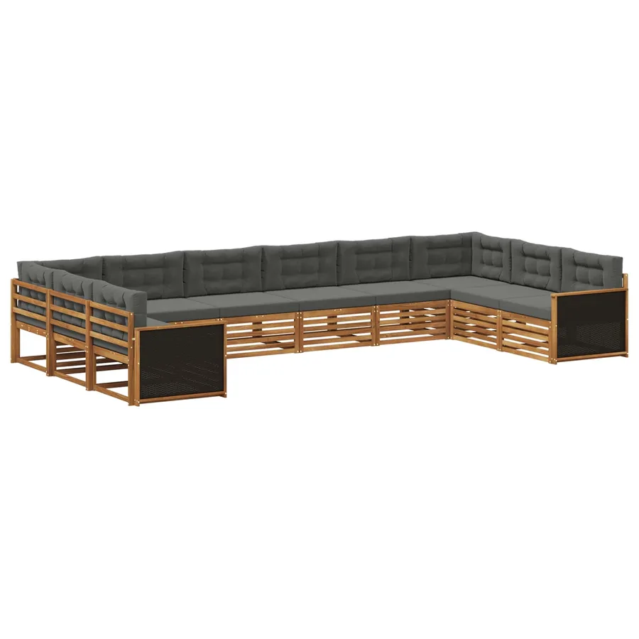 Ensembles de canapés avec coussin 10 pcs Bois d'Acacia Massif - 2