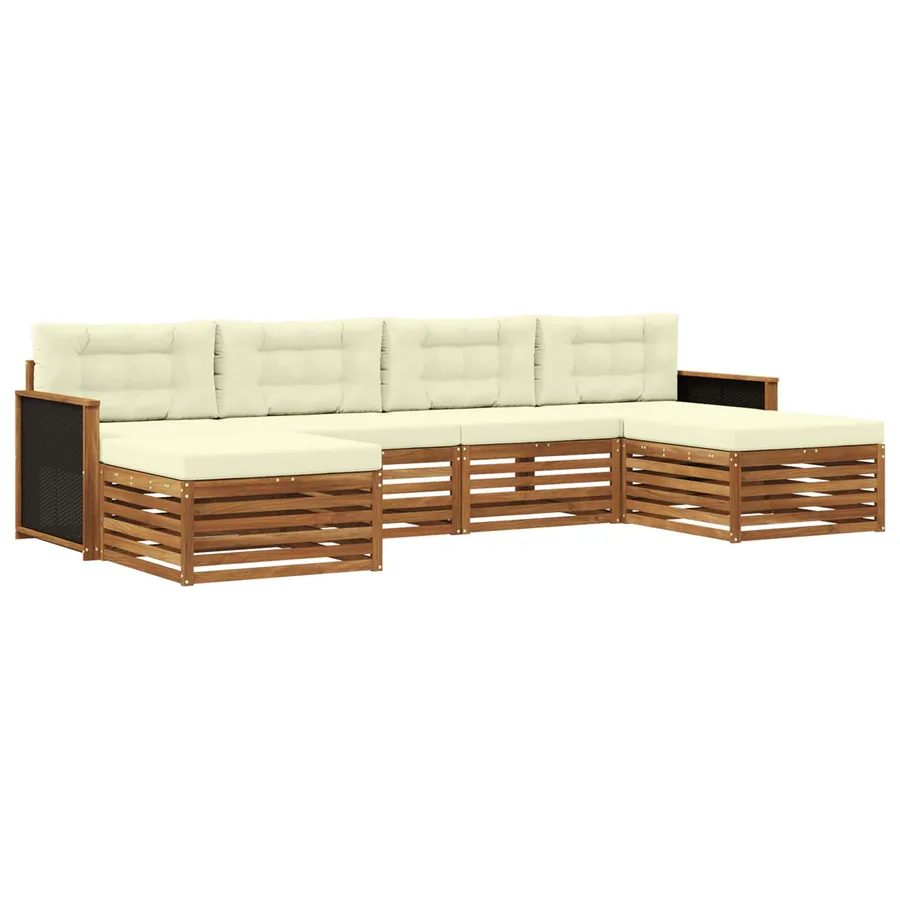Ensembles de canapés avec coussin 6 pcs Bois d'Acacia Massif - 2