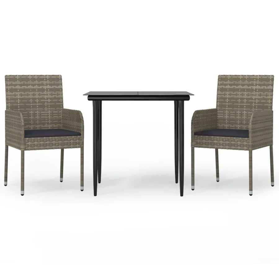 Ensemble à manger jardin 3pcs avec coussins noir et gris - 2