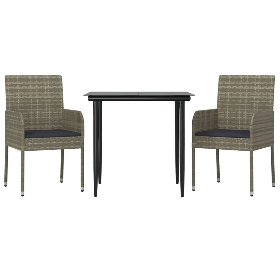 Ensemble à manger jardin 3pcs avec coussins noir et gris - 3