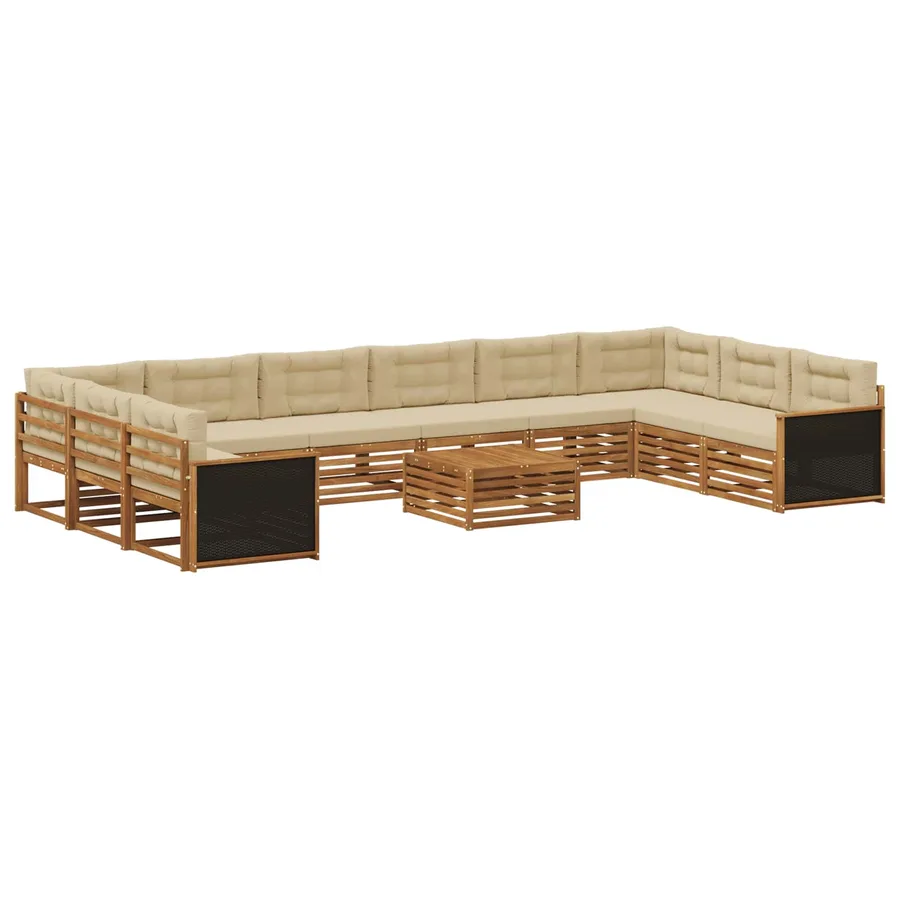 Ensembles de canapés avec coussin 11 pcs Bois d'Acacia Massif - 2