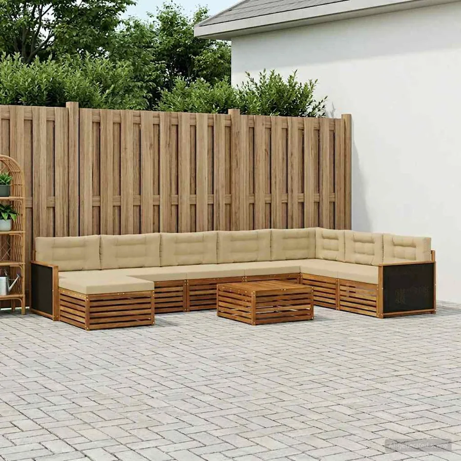 Ensemble de canapés d'extérieur 9 pcs Naturel et Beige