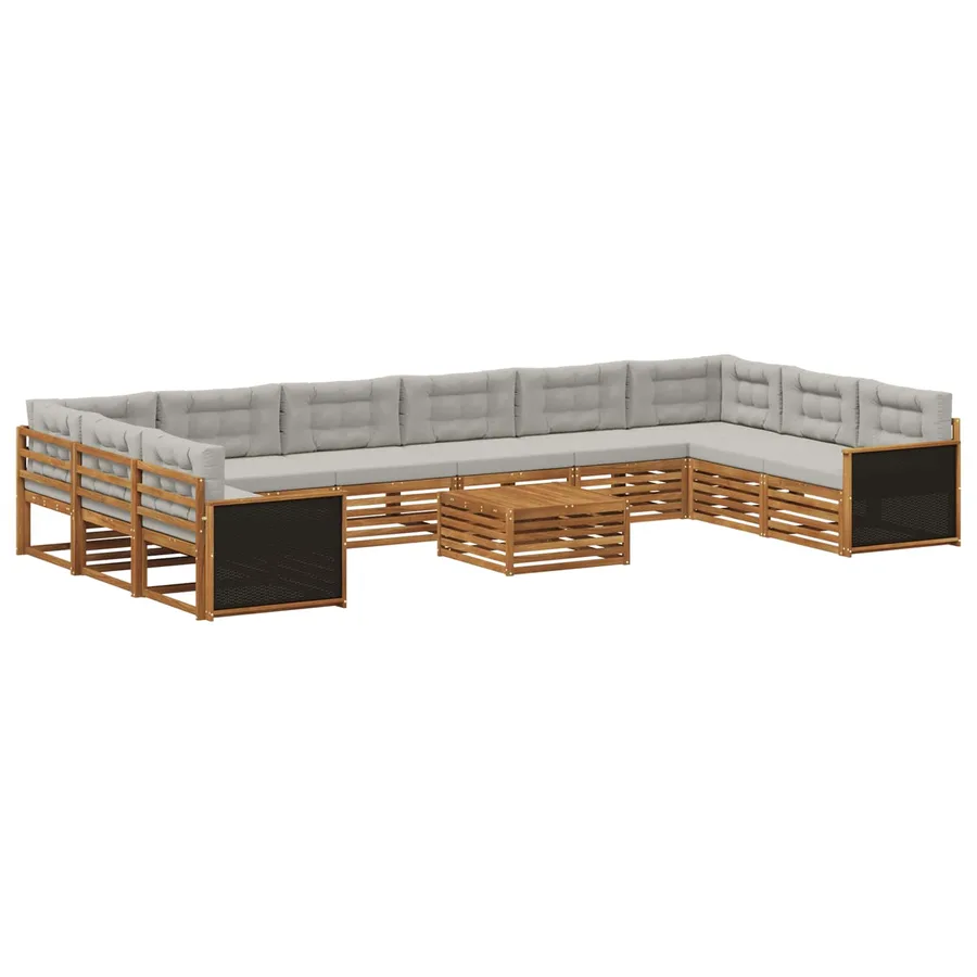 Ensembles de canapés avec coussin 11 pcs Bois d'Acacia Massif - 2