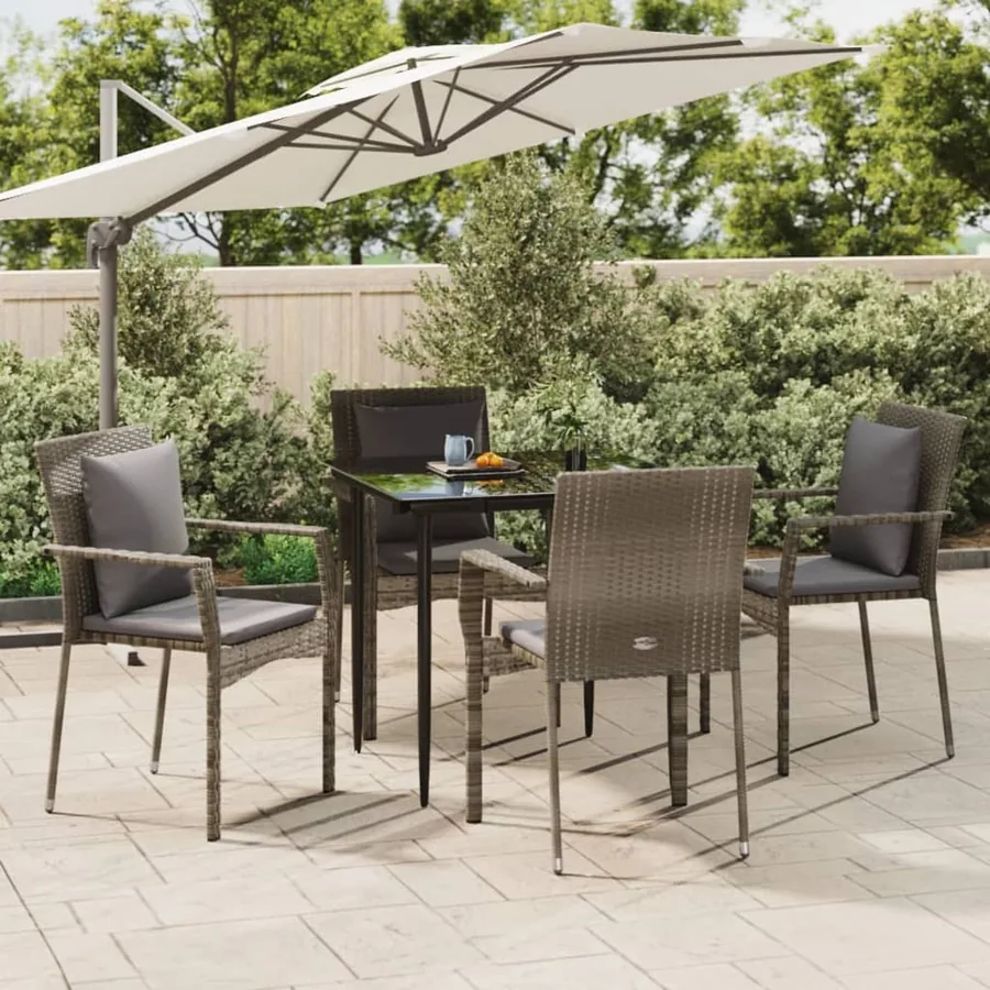 Ensemble à manger de jardin coussins 5 pcs noir et gris