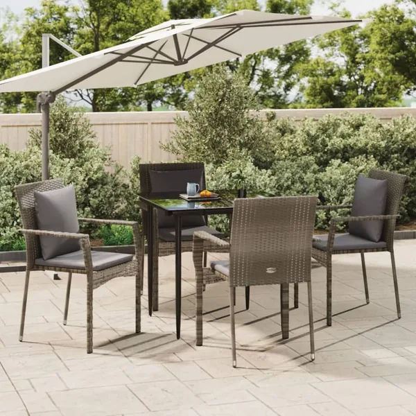 Ensemble à manger de jardin coussins 5 pcs noir et gris