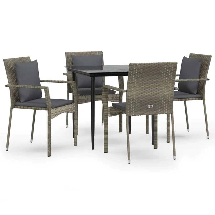 Ensemble à manger de jardin coussins 5 pcs noir et gris - 2