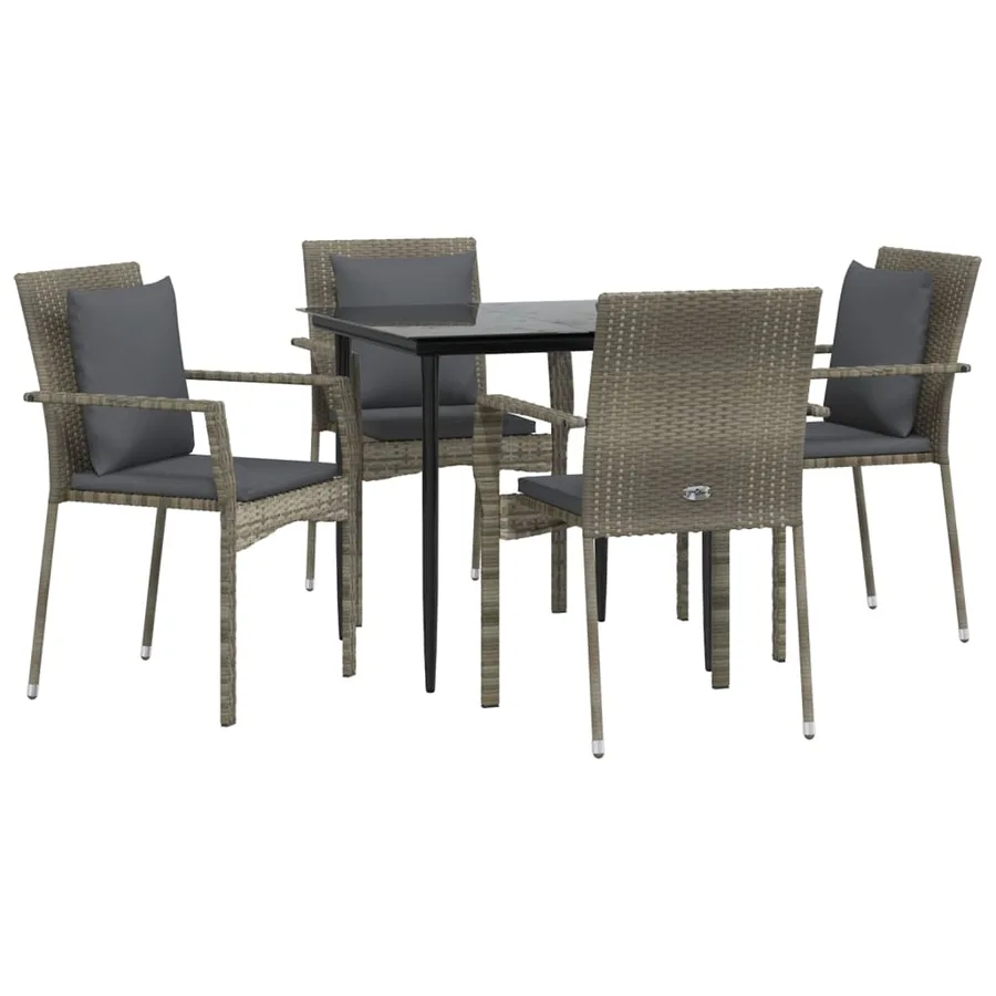 Ensemble à manger de jardin coussins 5 pcs noir et gris - 3